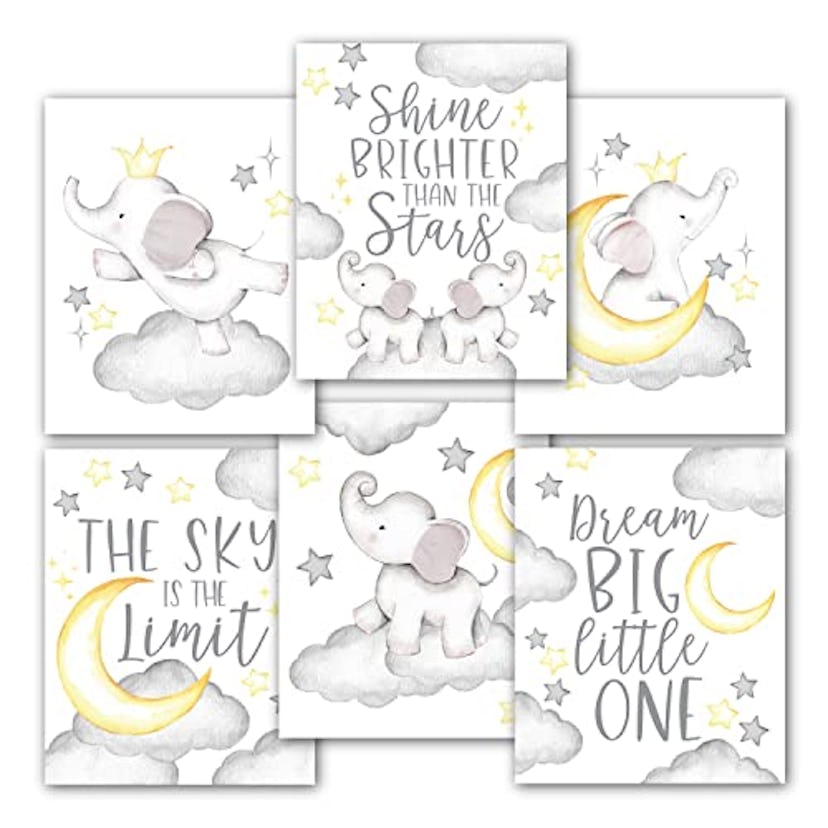 Hadley Designs Elephant Wall Art For Kids Rooms (Set of 6)