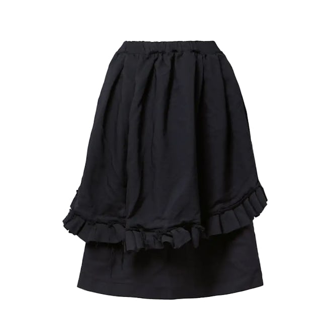 Layered ruffled gabardine midi skirt