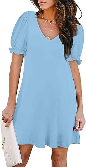 Aloodor Short Sleeve V-Neck Dress