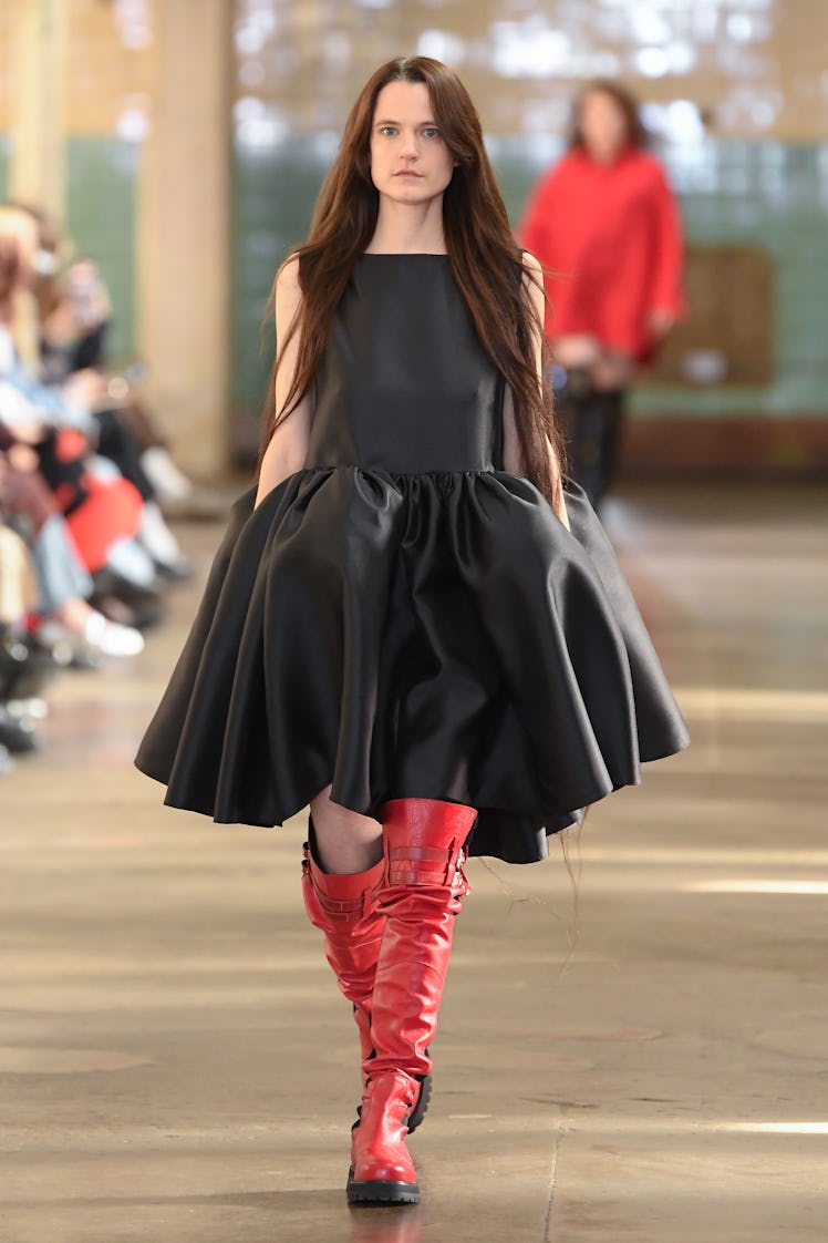 Model on the runway at Marques'Almeida RTW Fall 2024 as part of London Ready to Wear Fashion Week he...