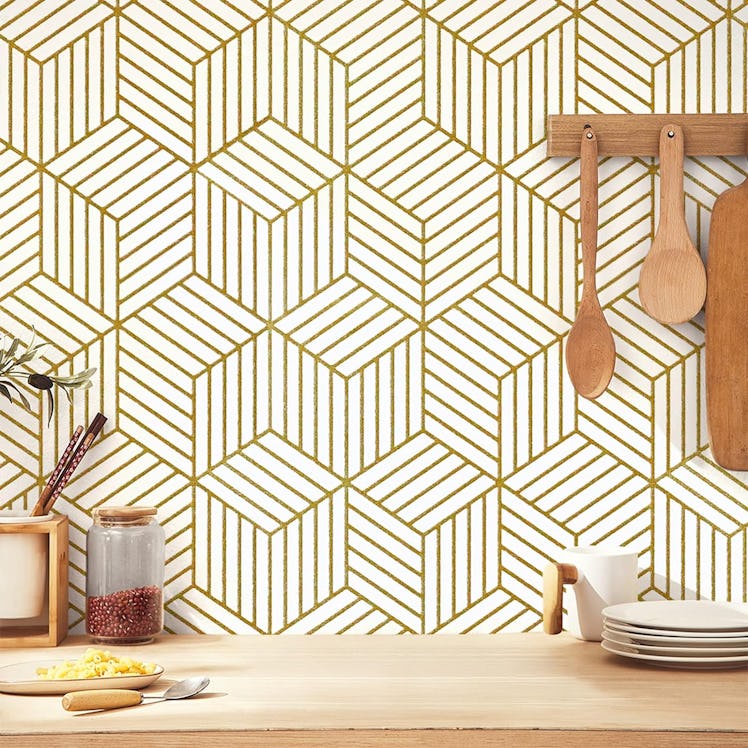 Kitico Gold and White Peel and Stick Wallpaper