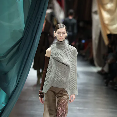 A model walks the runway at the Fendi fashion show during the Milan Fashion Week Womenswear Fall/Win...