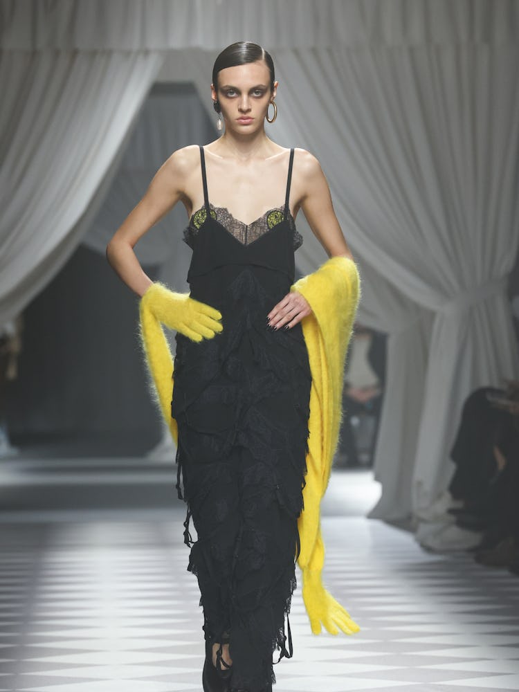 A model walks the runway at the Moschino fashion show during the Milan Fashion Week Womenswear Fall/...