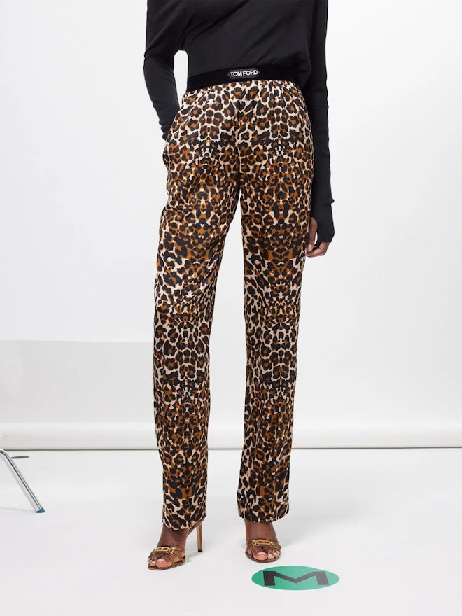 Leopard-Print Silk-Blend Trousers
