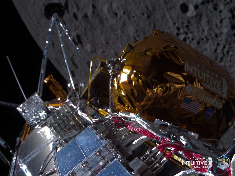 Odysseus passes over the near side of the Moon following lunar orbit insertion on February 21, 2024.