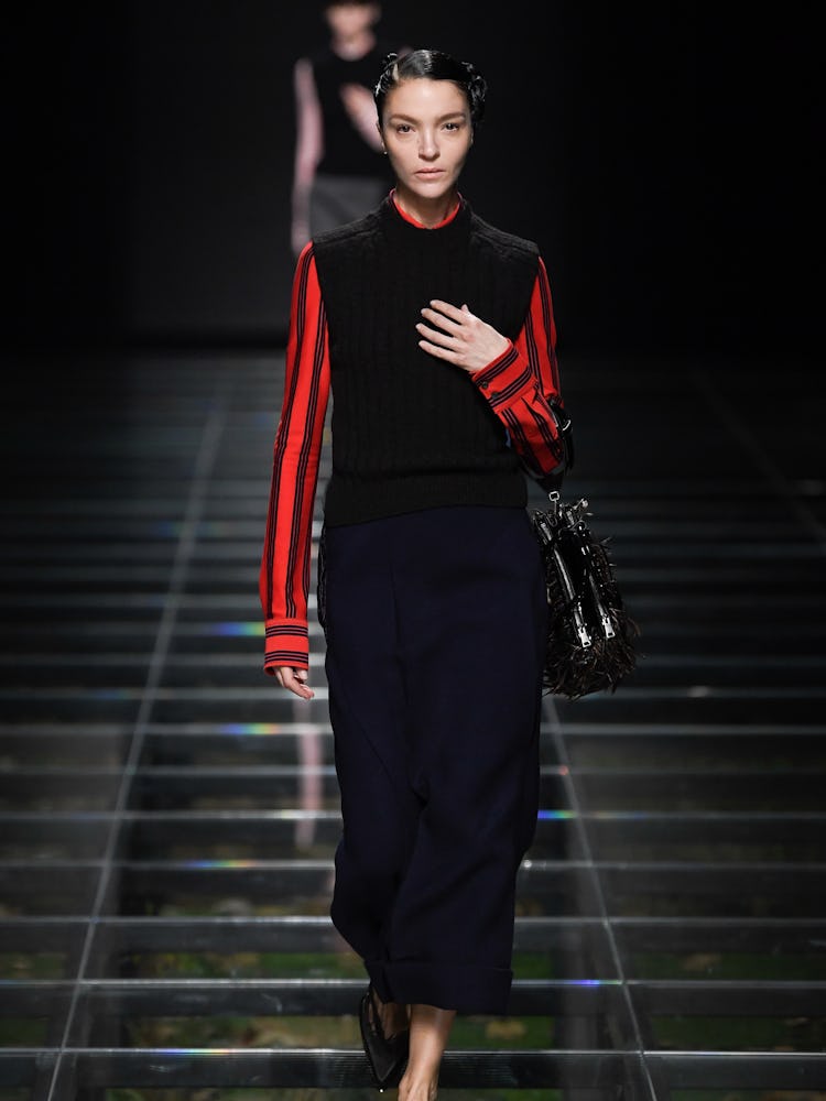 Model on the runway at Prada RTW Fall 2024 as part of Milan Ready to Wear Fashion Week held on Febru...