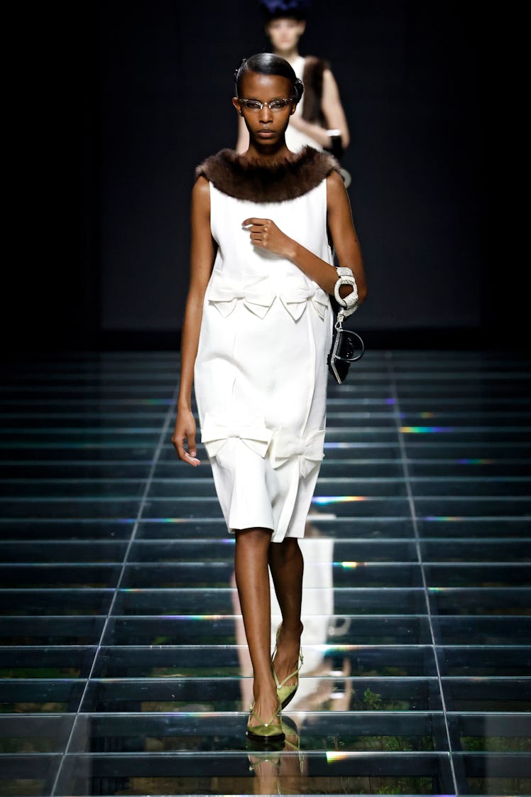 A model walks the runway at the Prada fashion show during the Milan Fashion Week Womenswear Fall/Win...