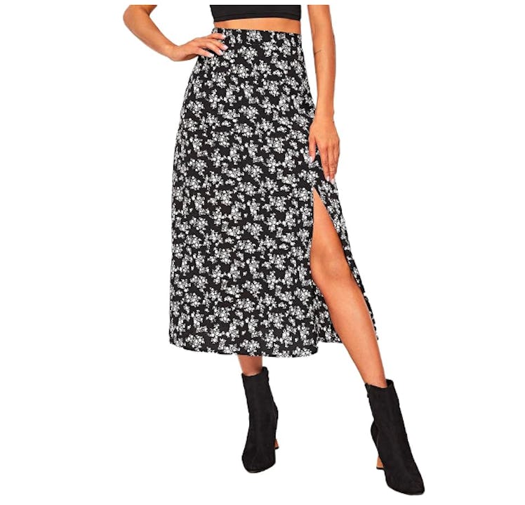 Floerns Split A-Line Midi Skirt