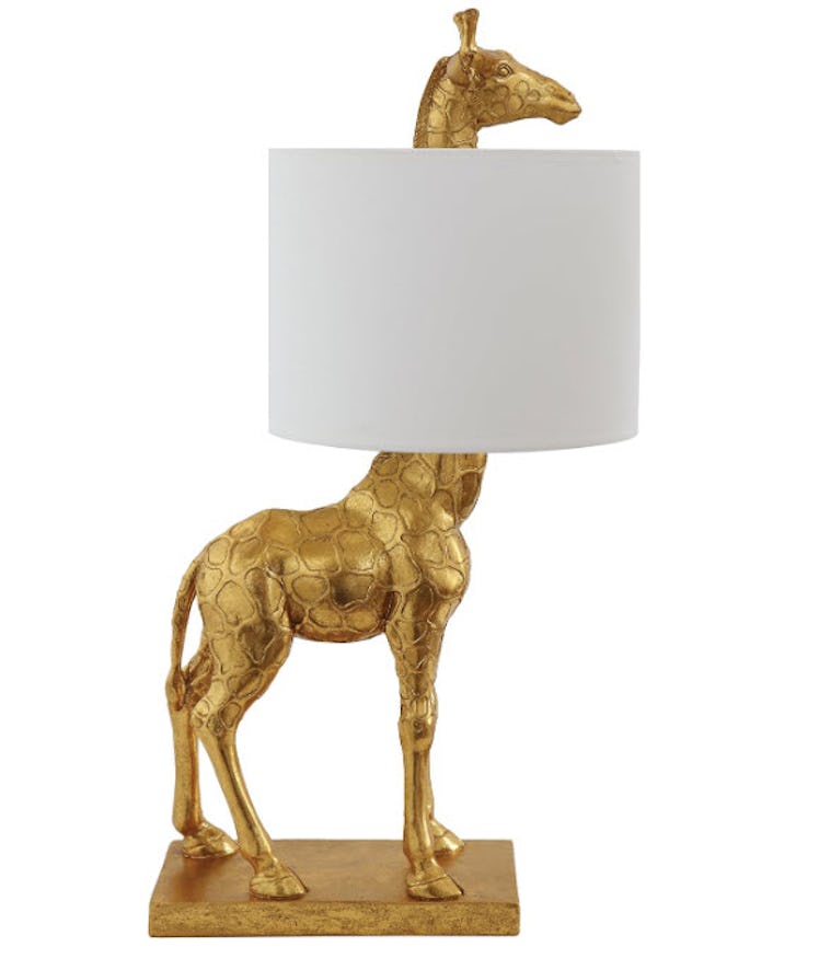 Creative Co-Op Gold Giraffe Lamp with Linen Shade