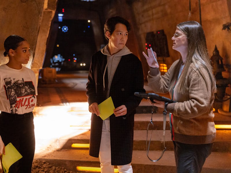 Amandla Stenberg, Lee Jung-jae and Director Leslye Headland on the set of Lucasfilm's THE ACOLYTE
