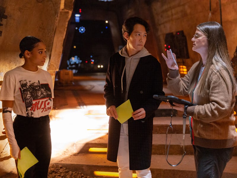 Amandla Stenberg, Lee Jung-jae and Director Leslye Headland on the set of Lucasfilm's THE ACOLYTE