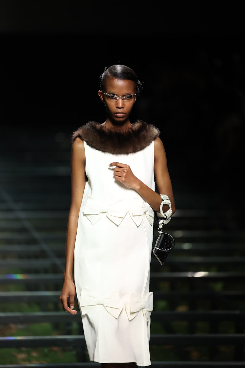 A model walks the runway at the Prada fashion show during the Milan Fashion Week Womenswear Fall/Win...