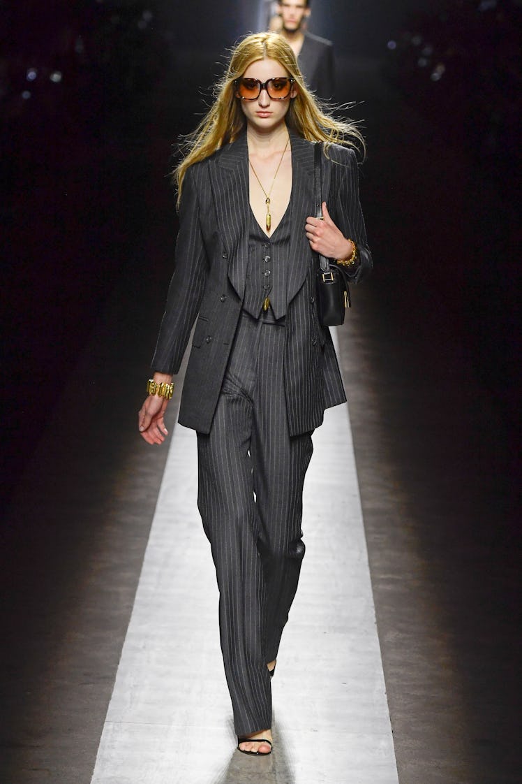 Model on the runway at Tom Ford RTW Fall 2024 as part of Milan Ready to Wear Fashion Week held on Fe...