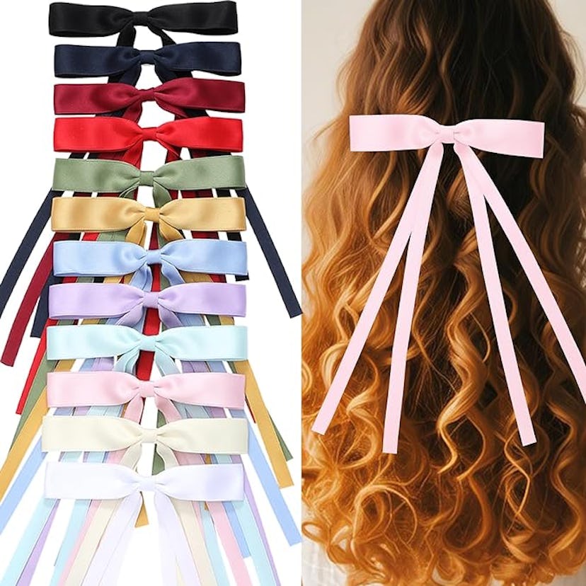 Slevaty Long Tail Bowknot Hair Clips (12 Pieces)