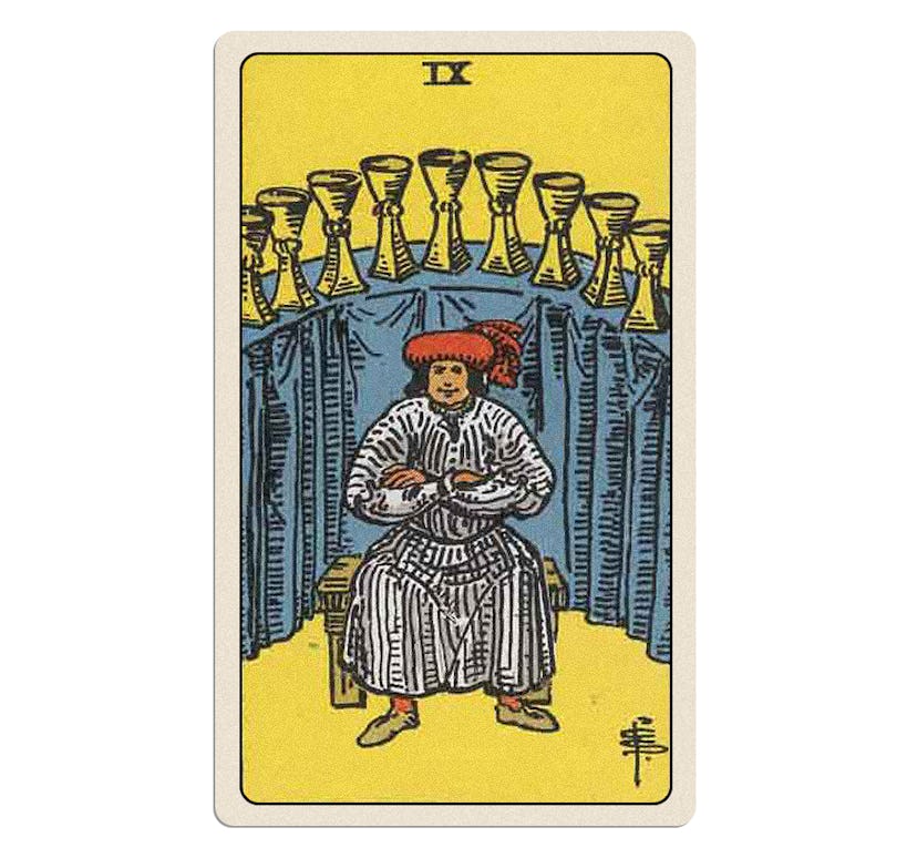 The Nine of Cups is part of your March 2024 tarot reading.