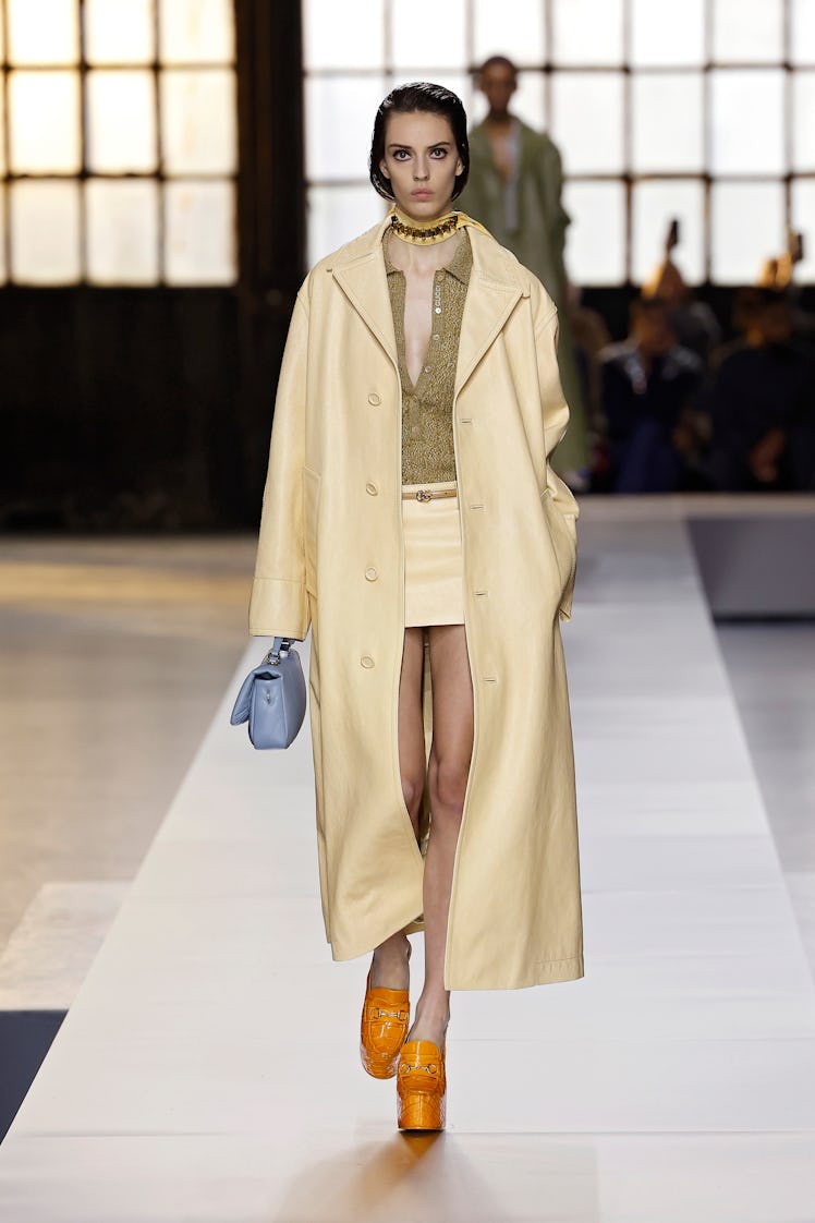 A model walks the runway at the Gucci fashion show during the Milan Fashion Week Womenswear Fall/Win...