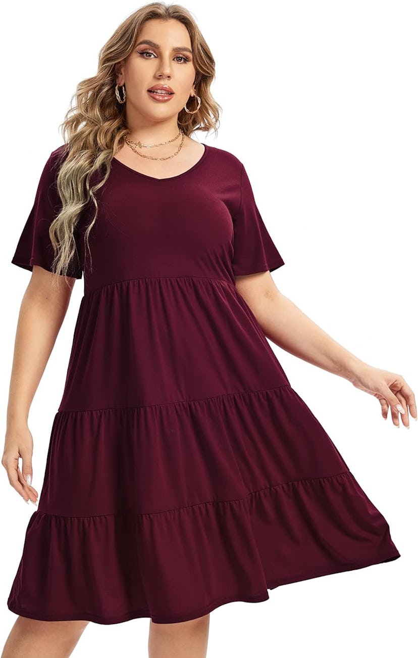 AMZ PLUS Ruffle Hem Dress