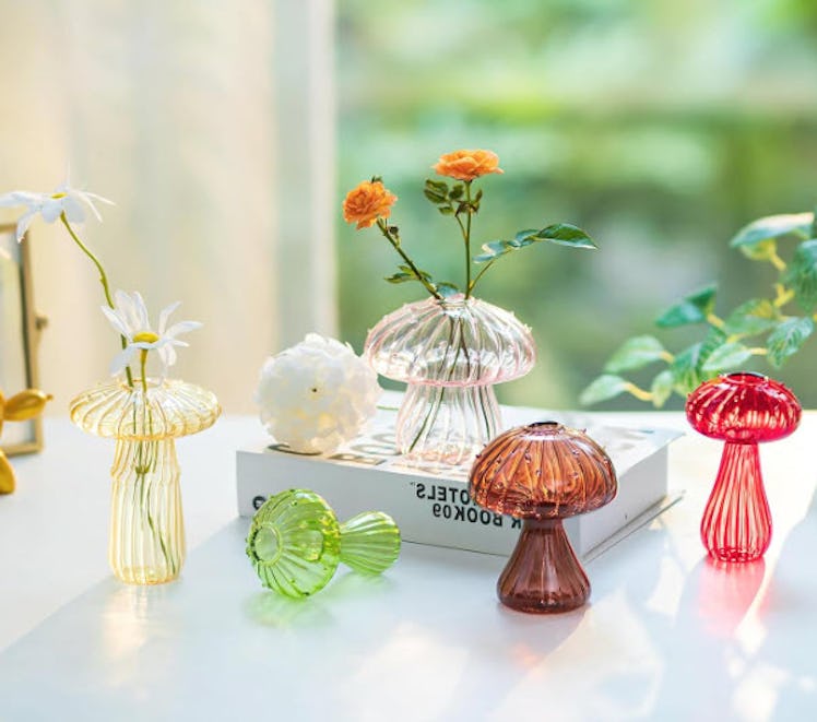 Hewory Glass Mushroom Vase for Flowers (5-Piece)