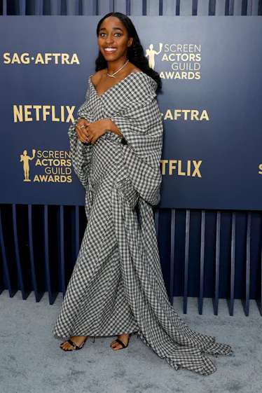 Ayo Edebiri attends the 30th Annual Screen Actors Guild Awards at Shrine Auditorium and Expo Hall o...