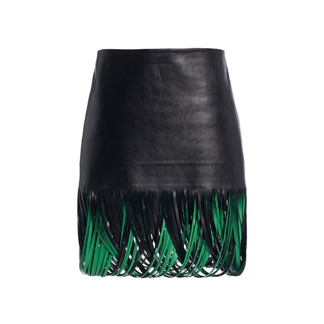 Fringe-Trimmed Leather Mini Skirt