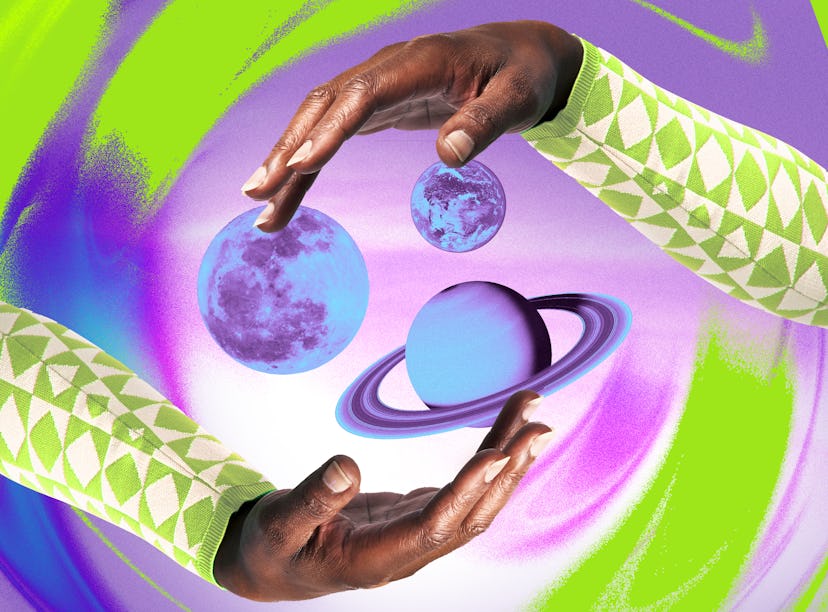 A pair of hands circling the planets to represent your March 2024 horoscope.