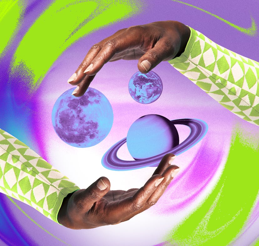A pair of hands circling the planets to represent your March 2024 horoscope.