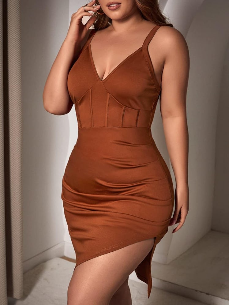 Floerns Women's Plus Size Asymmetrical Bodycon Dress