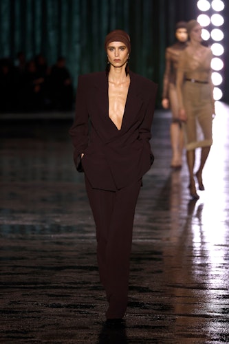 A model walks the runway during the Saint Laurent Womenswear Fall/Winter 2024-2025 show as part of P...