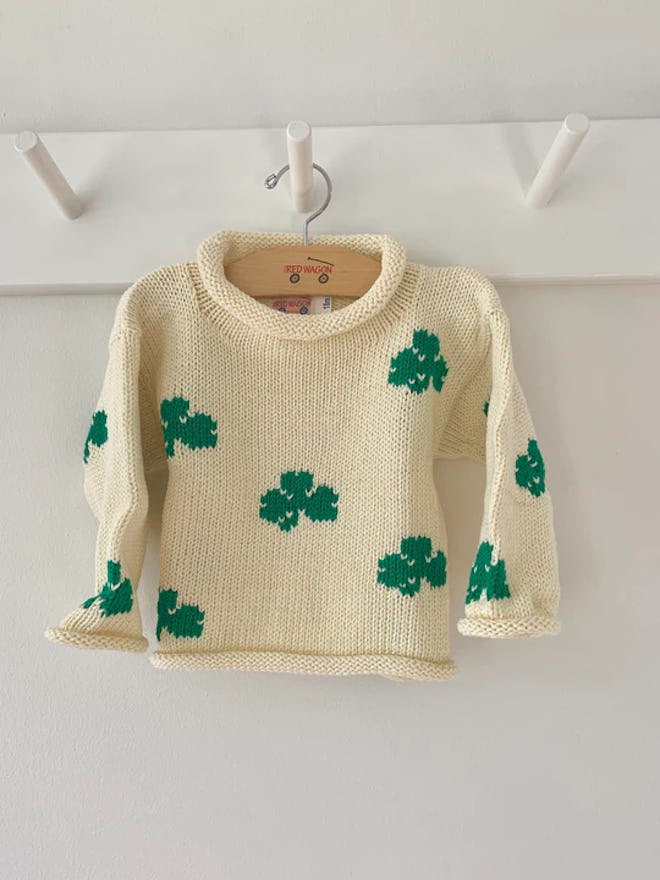 Ivory Shamrock Roll Neck Sweater, a cute st patricks day outfit for babies