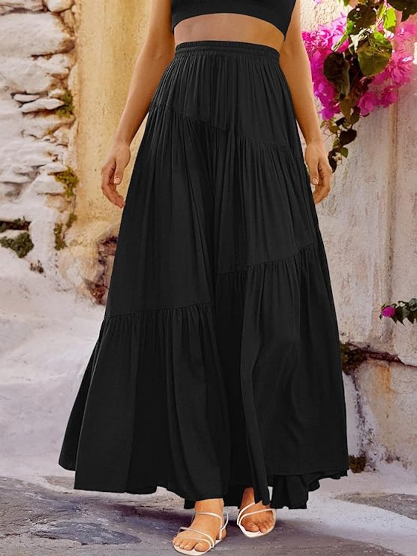 ANRABESS Elastic High-Waist Maxi Skirt