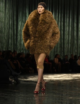 Model on the runway at Saint Laurent RTW Fall 2024 as part of Paris Ready to Wear Fashion Week held ...
