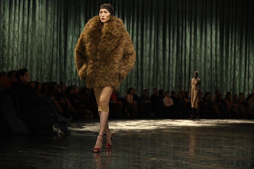 Model on the runway at Saint Laurent RTW Fall 2024 as part of Paris Ready to Wear Fashion Week held ...