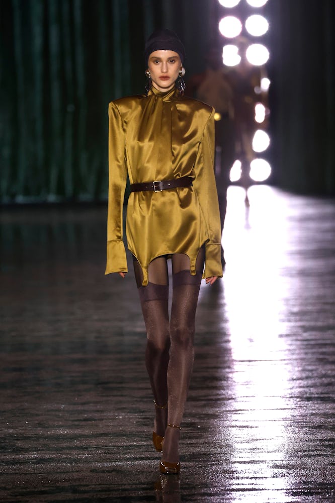  A model walks the runway during the Saint Laurent Womenswear Fall/Winter 2024-2025 show as part of ...