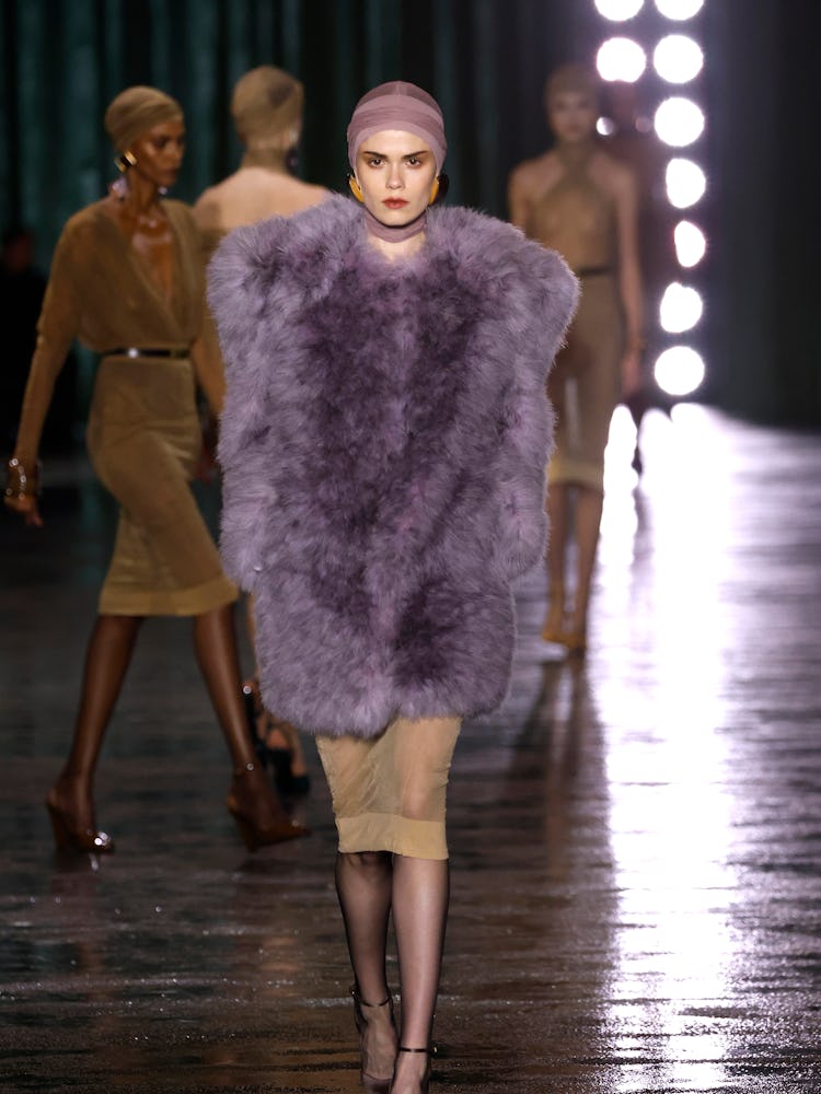 A model walks the runway during the Saint Laurent Womenswear Fall/Winter 2024-2025 show as part of P...