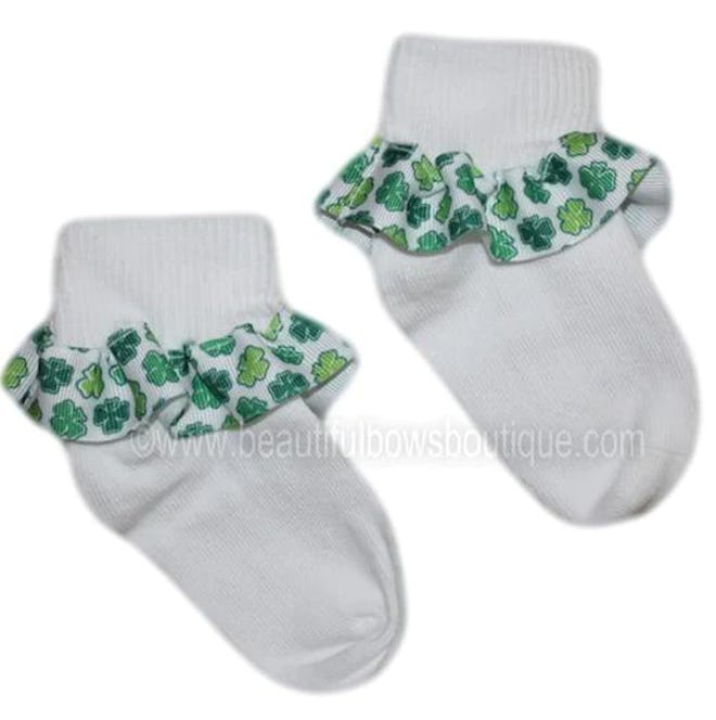St. Patricks Day Shamrock Ribbon Ruffle Socks for babies