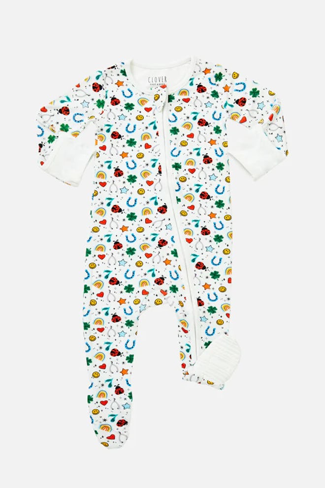Lucky Charms Soft & Stretchy Zipper Footie, cute st patricks day pajamas for baby