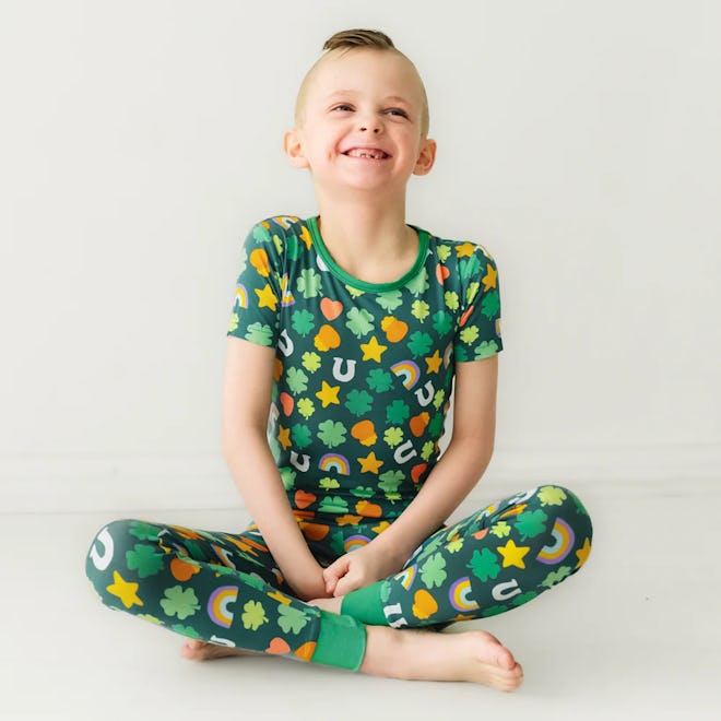 Lucky Two-Piece Short Sleeve Pajama Set, cute st patricks day pajamas for kids