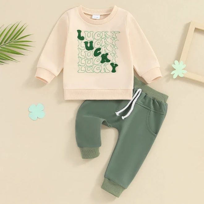 Two-Piece baby St. Patrick's Day Outfit with sweatshirt and joggers