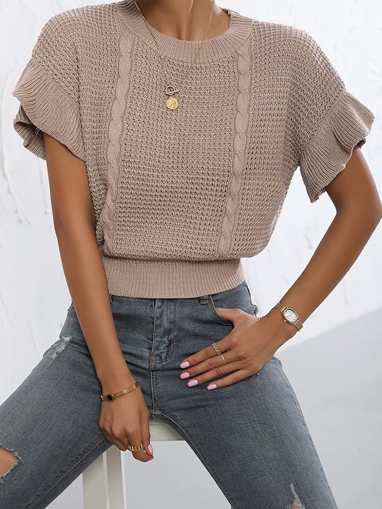 Verdusa Short Sleeve Crop Top Sweater