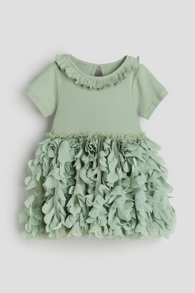 Green Ruffle-trimmed Jersey Dress, a cute st patricks day outfit for baby
