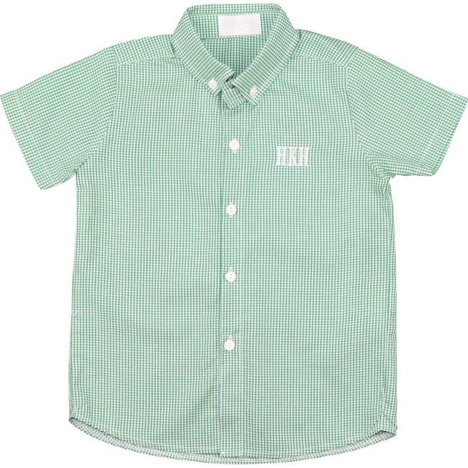 Green Gingham Button Down Shirt, a cute boy toddler st patricks day outfit