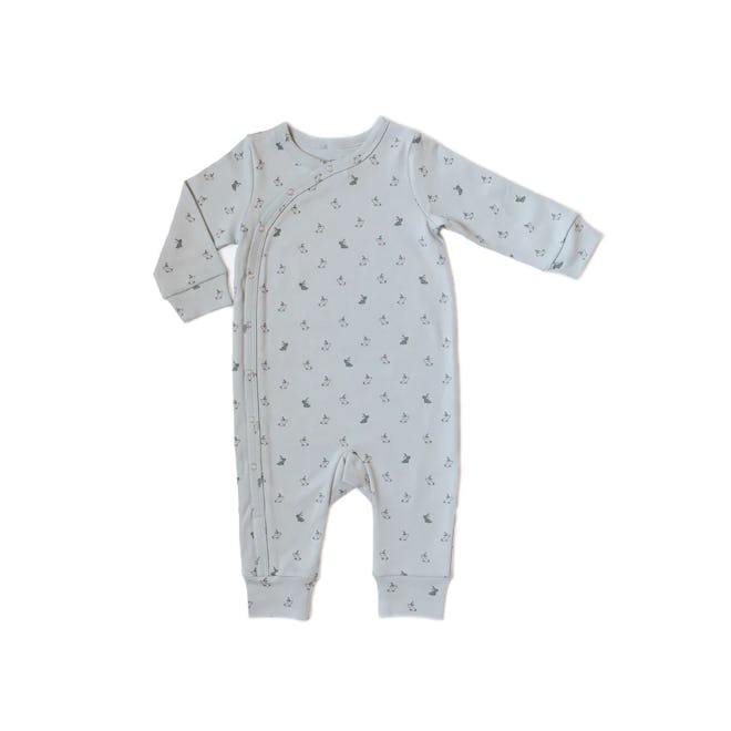 Baby Easter pajamas in a gray fabric with baby bunny print
