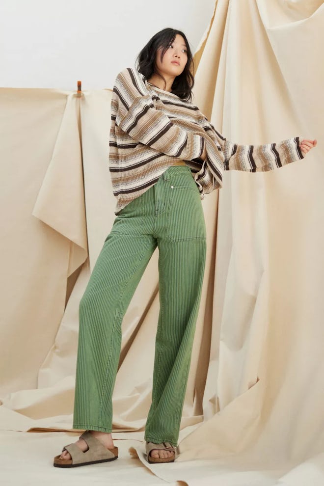 Urban outfitters green corduroy pants, the perfect St. Patrick's Day outfit for women.