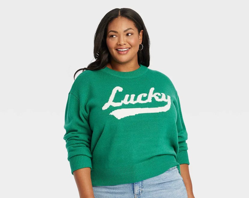 Lucky Graphic Sweater, a green St. Patrick's Day outfit for women.