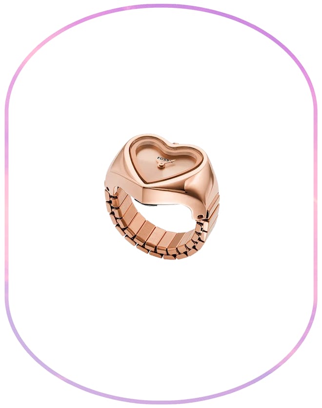 Watch Ring Two-Hand Rose Gold-Tone Stainless Steel