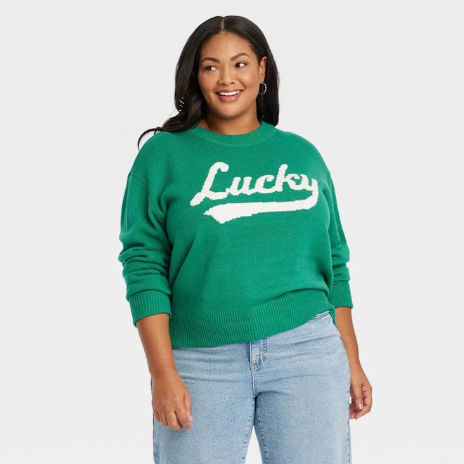 Lucky Graphic Sweater, a green St. Patrick's Day outfit for women.