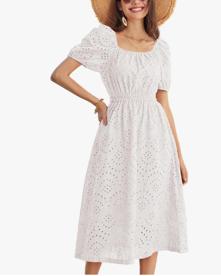 GRACE KARIN Puff-Sleeve Eyelet Dress