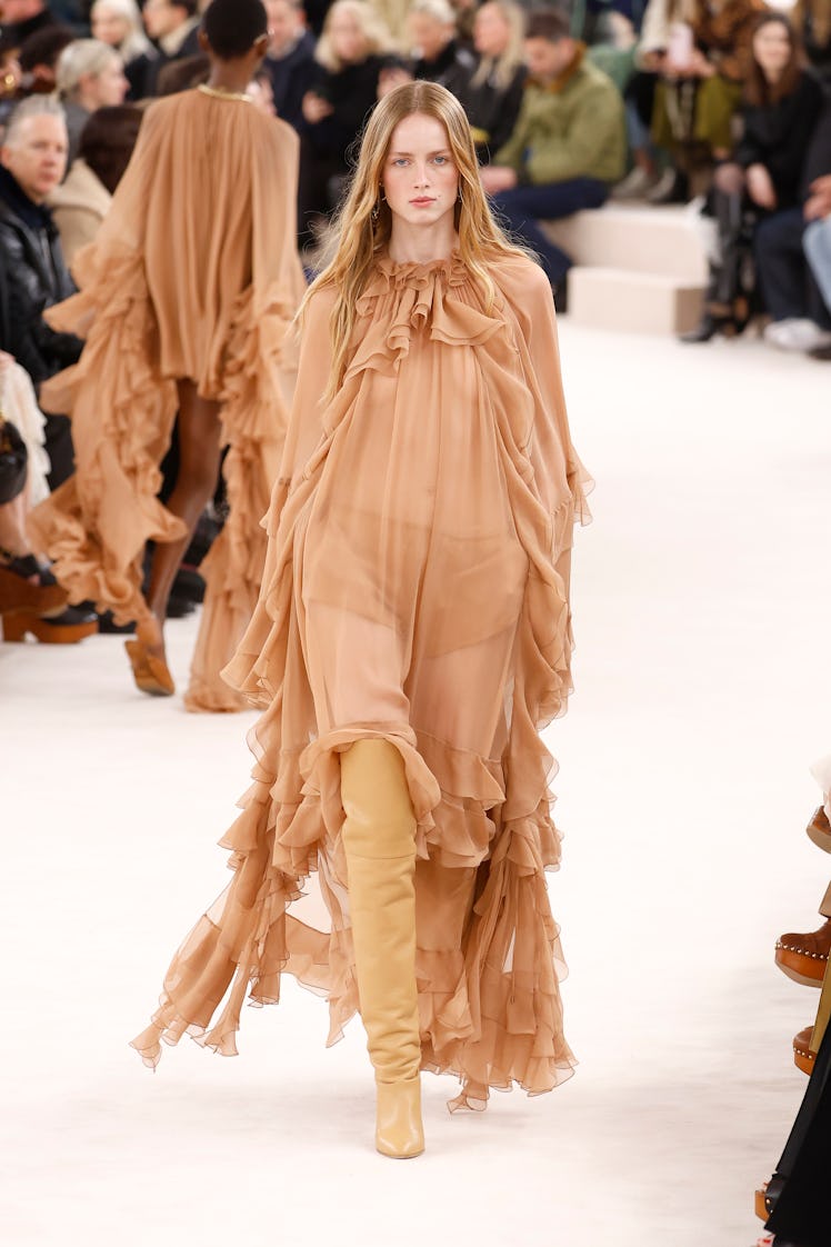  A model walks the runway during the Chloé Womenswear Fall/Winter 2024-2025 show as part of Paris Fa...