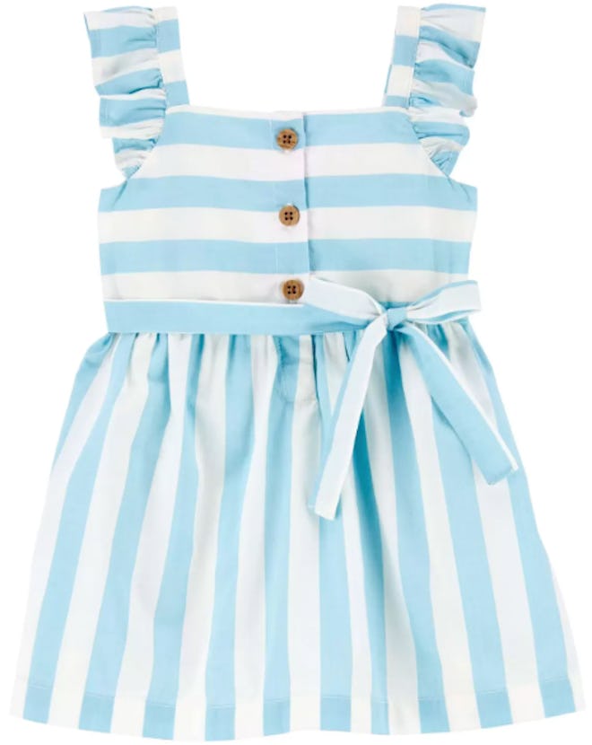 Blue and white Baby Striped Flutter Dress, perfect for easter 2024 outfits for kids.