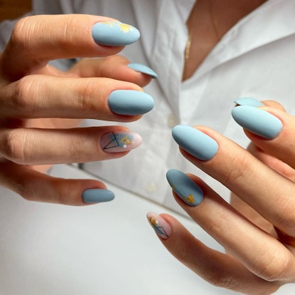 Matte robin's egg blue nails are on-trend.